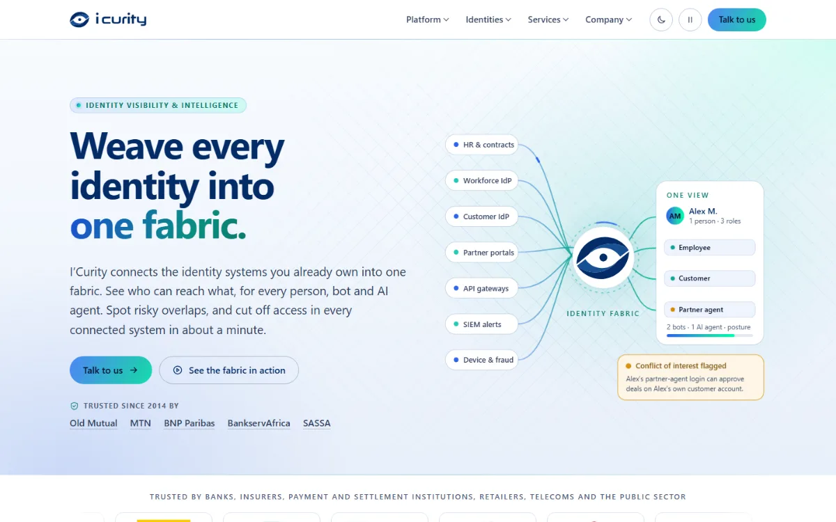 Screenshot of the I’Curity website home page